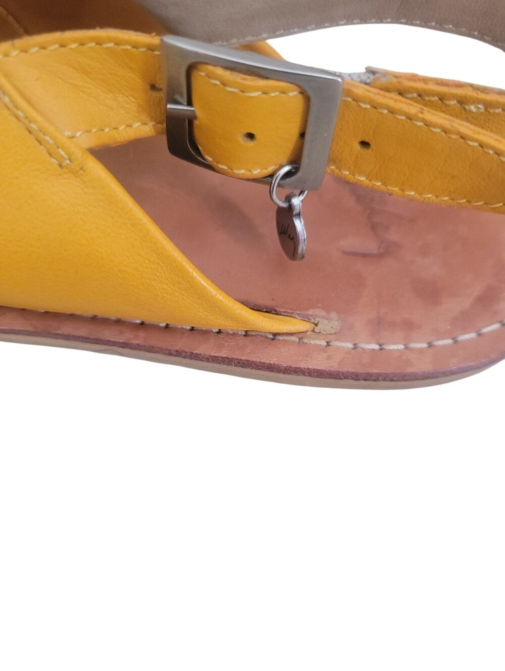 Velez Artisan Leather Knot Sandals Mustard Yellow Slingback Flat 38 Boho Resort - Picture 5 of 11
